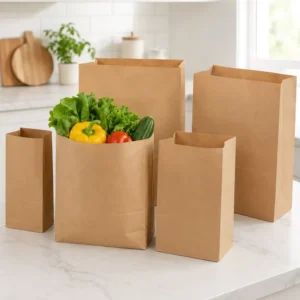 Eco Recyclable Brown Kraft SOS Paper Bag Custom Printed Grocery Food Takeaway Paper Bag for Supermarket Vegetable Packaging