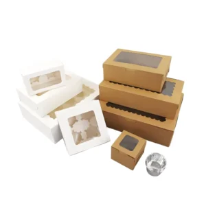 Eco Recycled Paper Foldable Gable Handle Round Transparent Window Embossed Vintage Pattern Mousse Cake Box