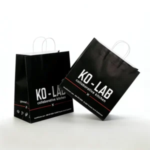 Eco Takeaway Paper Bag Custom Logo Printing Black Kraft Paper Bag Food Packing Delivery Take Out to Go Restaurant Bag