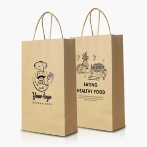 Eco friendly Custom Printed Brown Takeout Paper Bags Food grade Kraft Paper Takeaway Bags for Restaurants