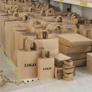 Eco friendly Recycled Brown Handle Kraft Paper Bags Luxury Custom Food Takeaway Gift craft Packaging With Custom logo