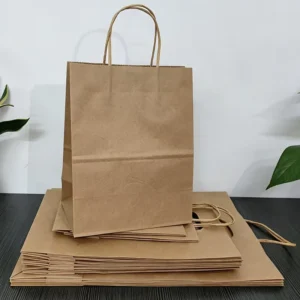Eco friendly Takeaway Paper Bags Custom Printed Recycled Brown Kraft Shopping Paper Packaging Bag with Handle