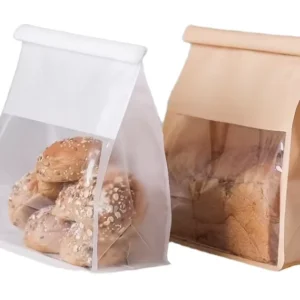 Eco friendly Window Toast Packing Paper Bag Kraft Paper Food Plastic Bag with Tin Tie