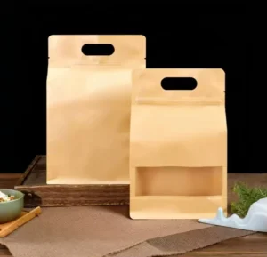 Eight-Sided Moisture-Proof Resealable Kraft Paper Stand Pouch with Window for Tea Packaging