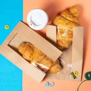 Eight Sided Sealed Paper Bags with Window for Bread Toast Food Grade Custom Printing