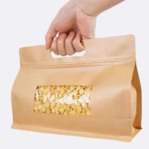 Eight-side Seal Flat-bottom Stand Zipper-lock Eco-friendly Durable High-quality Brown Kraft Paper Bag Lamination for Cakes and Sugar