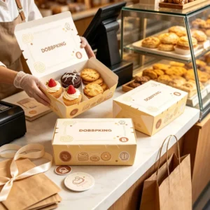 Elegant Dessert Boxes Custom Logo Food Grade Kraft Brown Paper Box Biodegradable Pastry Box Rectangle with Dividers for Bakery