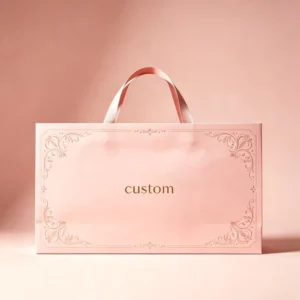 Elegant Matte Pink Custom Floral Frame Hot Stamping Eco-Friendly Reusable Paper Bag Silk Ribbon Handle Luxury Gift Shopping Tote
