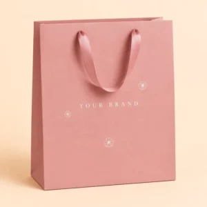 Elegant Pink Ribbon Handle Custom Logo Paper Gift Bag for Beauty Jewelry Boutique Luxury Retail Packaging Bag