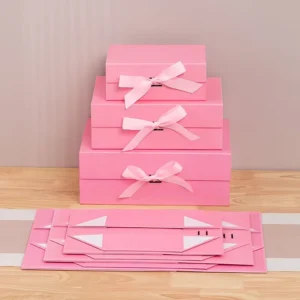 Embossed Foldable Rigid Recycled Paperboard Gift Box with Ribbon Closure