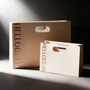 Embossed Logo Die-Cut Handle Shopping Paper Bag For Makeup And Cosmetics
