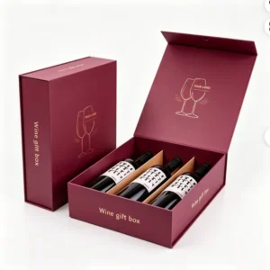 Embossed Logo Paper Wine Glass Gift Box with Dividers and Magnetic Closure, Soy Ink