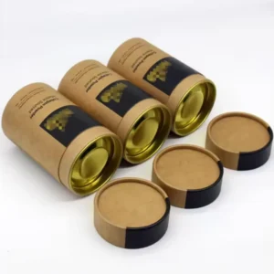 Empty Herbal Tea Kraft Paper Core Tube Canister with Window and Metal Lid