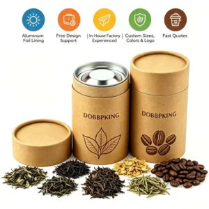 Empty Round Kraft Paper Cylinder Tube Box for Coffee, Tea, and Dry Food Packaging
