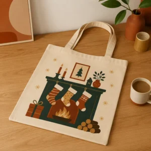 Extra Large Winter Motif Printed Canvas Textile Storage Bag