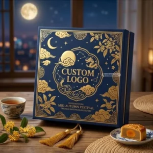Factory Biodegradable Custom Mid Autumn Mooncake Packaging Luxury Lid and Base Box With Gold Stamping