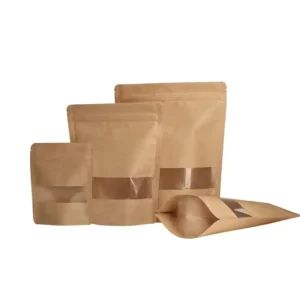 Factory Brown Kraft Paper Bag Clear Window Zip-lock Plain Stand-up Pouch for Tea Snack Food Packaging for Promotions