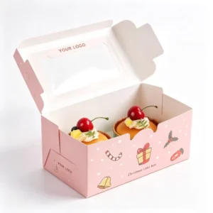 Factory Custom Christmas Dessert Takeout Box with Handle for Cupcakes
