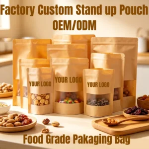 Factory Custom Kraft Paper Stand-Up Zipper Bag for Watermelon Seeds, Puncture-Proof Food-Grade BOPP/CPP