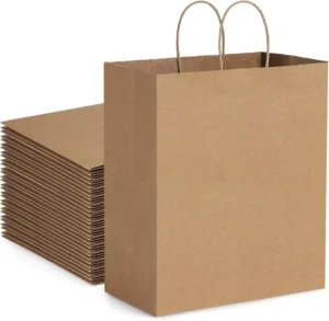 Factory Custom Logo Brown Kraft Paper Shopping Bags with Ribbon Handles, Large, Eco-Friendly, Boutique Gift Bags