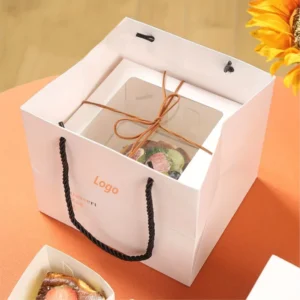 Factory Custom Logo Printed Recyclable Takeaway Bags for Dessert and Cake Packaging, Restaurant and Bakery Use