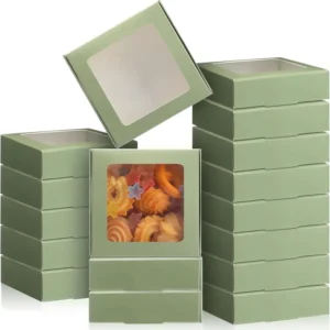 Factory Custom Logo Sage Green Window Bakery Box, Eco-Friendly Heavy-Duty Cookie and Candy Treat Box