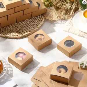 Factory Custom Recycled Kraft Paper Rigid Box with Window for Food and Christmas Gifts, UV Coating and Embossing