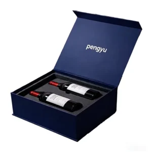 Factory Custom Rigid Cardboard Magnetic Closure Wine Bottle Gift Box with Red Wine Glass Set