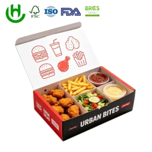 Factory Custom White Paper Food Box with Slot Closure Full Color Printing Disposable Takeaway Packaging