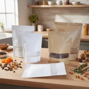 Factory Direct Brown and White Kraft Paper Ziplock Stand-Up Pouch for Tea, Coffee Beans, and Snacks
