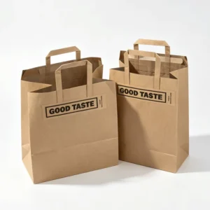 Factory Direct Recyclable Sealed Kraft Takeaway Shopping Paper Bags with Handles for Tea Coffee Cup Food Packaging