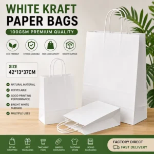 Factory Direct Recycled White Kraft Paper Packaging Bags with Cotton Rope Handles