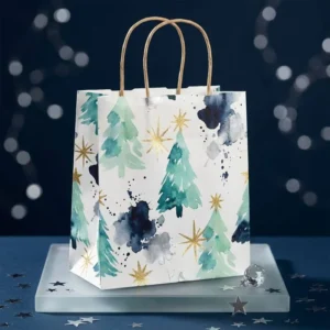Factory Direct Supply Christmas White Kraft Paper Shopping Bags Personalized Xmas Pattern Print Gift Packaging Bags