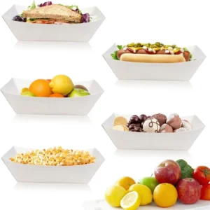Factory Disposable White Cardboard Food Tray with Glossy Lamination and PE Coating