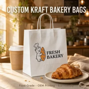Factory Kraft Paper Shopping Bags with Custom Logo Print, Brown or White Handles, Large, Medium, and Small Sizes