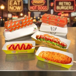 Fast Food Grade Kraft Paper Hot Dog Tray Packaging Box