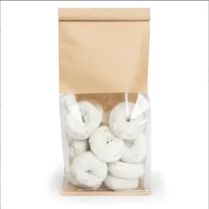 Flat-Bottom Tan Kraft Paper Bag with Window for Coffee Beans, Desserts, and Grains