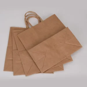 Flat Brown Kraft Paper Shopping Bags with Outside Handles