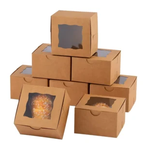 Flat Cardboard Bakery Donut Kraft Paper Boxes, Custom Folding, Pastry Bread Cake, Brown
