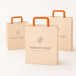 Flat Handle Paper Bag Factory Eco Kraft Takeaway Bag Custom Logo for Restaurant Cafe and Food Delivery Packaging