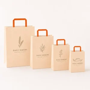 Flat Handle Paper Bag for Meal Delivery Kraft Takeaway Carrier Bag Custom Logo Eco-friendly Food Grade Packaging OEM