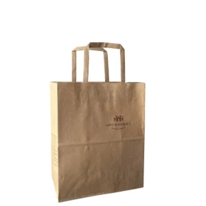 Flat Paper Handle Custom Logo Eco-Friendly Restaurant Kraft Fried Chicken Nuggets Takeaway Burger Fast Food Packaging Paper Bag