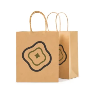 Flat Printed Kraft Paper Bags with Long Handles Custom Print Shopping Packaging for Retail Gift Brands