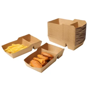 Flexographic-Printed Disposable Greaseproof Kraft Paper Boat Tray for Takeaway