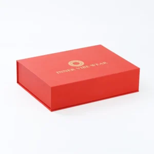 Flip Rigid Gift Box Custom Printed Inner Lid Red Satin Fabric Liner Hard Paper Board Solid Color Finish