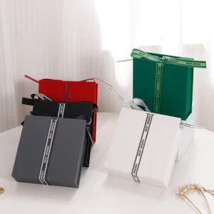 Flip-Top Jewelry Paper Box, Ribbon-Shaped Necklace, Earring, Bracelet and Ring Gift Box