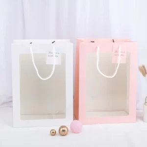 Flower Packaging Paper Bag with Window and Handle for Gifts and Bouquets