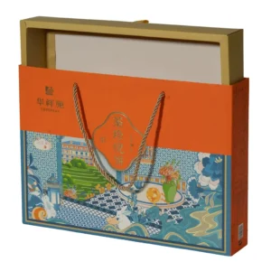 Foil Stamped Rigid Drawer Gift Box for Tea and Mooncake Packaging with Rope Handle