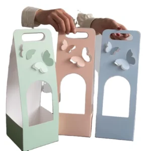 Foldable Butterfly-Decorated Handle Paper Gift Box for Flower Bouquet Packaging