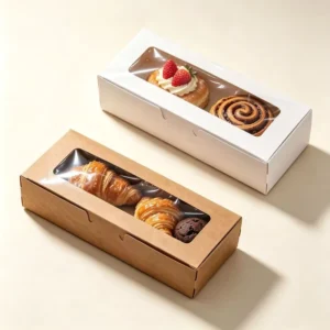 Foldable Food-Grade Recyclable Oil-Resistant Pastry Box with Clear Window for Croissants and Swiss Rolls